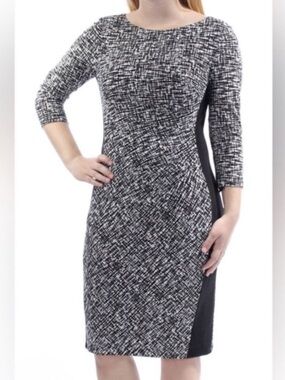 Lauren Ralph Lauren Black and White Long Sleeve Ponte Sheath Dress